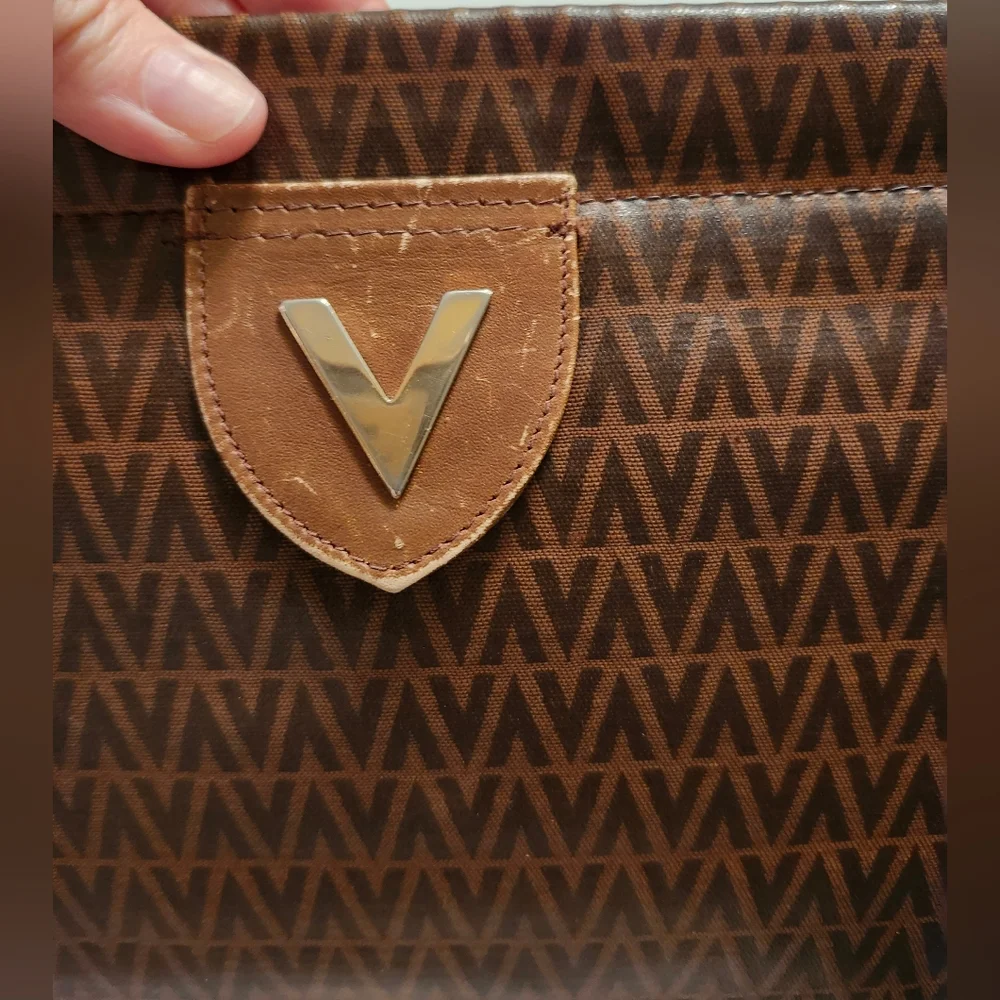 Mario Valentino Vintage Brown Clutch- Gold Logo W/Leather Accents EUC- Italy - Picture 12 of 12